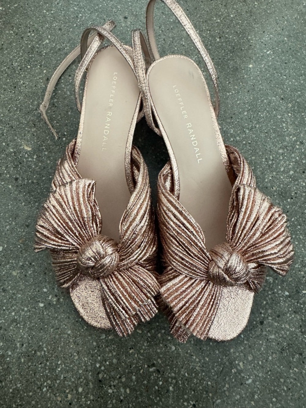 Loeffler Randall Metallic Rose Knot Bow ankle strap Heels